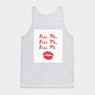 Kiss Me Kiss Me Kiss Me Print White and Red Tank Top